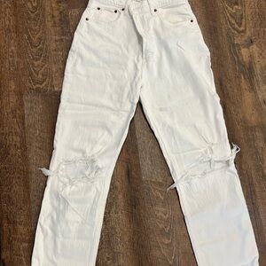 Abercrombie & Fitch Curve Love White Ankle Straight High-Rise Jeans
